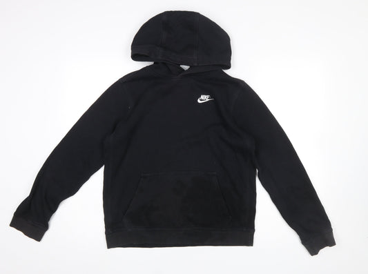 Nike Boys Black Pullover Hoodie XL 158-170cm Cotton Blend Logo Sweatshirt