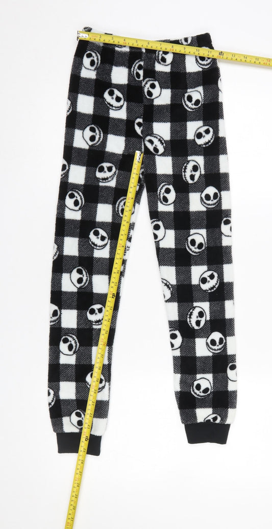 Primark Girls Black Check Jack Skellington Fleece Pyjama Pants 9-10 Years