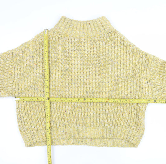 Topshop Womens Yellow Chunky Knit Mock Neck L Jumper