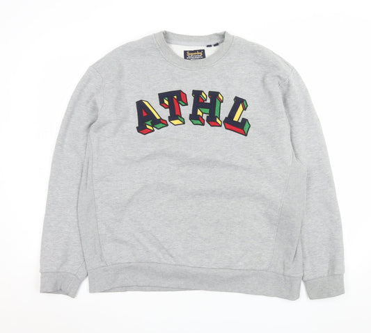 Superdry Womens Grey ATHL Graphic Pullover Sweatshirt UK 14