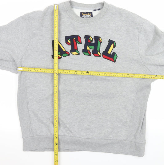 Superdry Womens Grey ATHL Graphic Pullover Sweatshirt UK 14