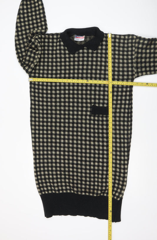 Cinzano Womens Black Beige Collared Long Sleeve Patterned Jumper Size 20