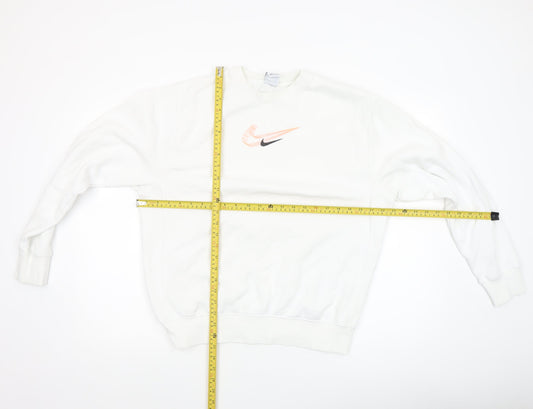 Nike Men's White Crew Neck Sweatshirt Small Cotton Blend Logo Pullover