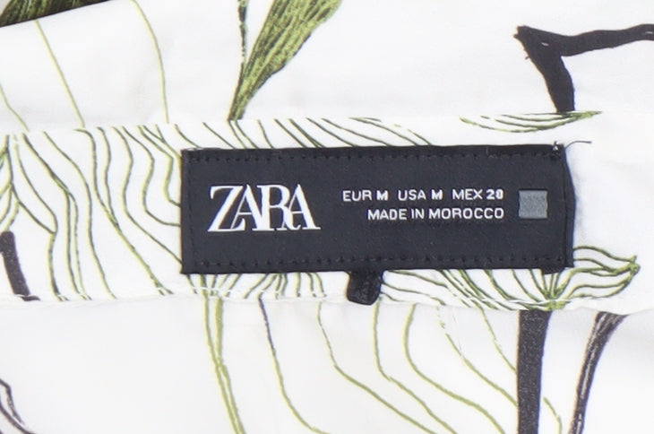 Zara Women White Floral Button-Up Long Sleeve Shirt Size 12