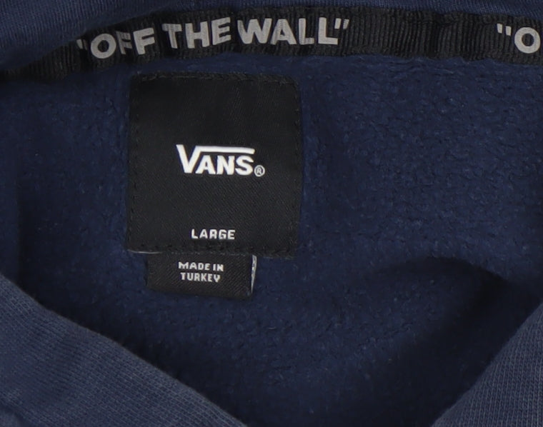 Vans Boys Navy Pullover Hoodie Large Logo Floral Graphic Blue Sweatshirt