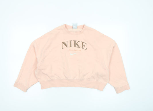 Nike Girls Pink Crew Neck Fleece Pullover Sweatshirt M 10-11 Years