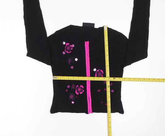 Karen Millen Women’s Black Floral Embroidered Cropped Blouse Size S