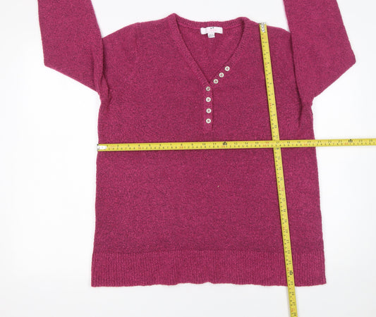 Julipa Womens Purple V-Neck Henley Knit Jumper Size 16/18