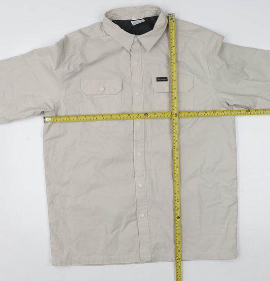 Columbia Men Beige Cotton Blend Long Sleeve Button-Up Outdoor Shirt M