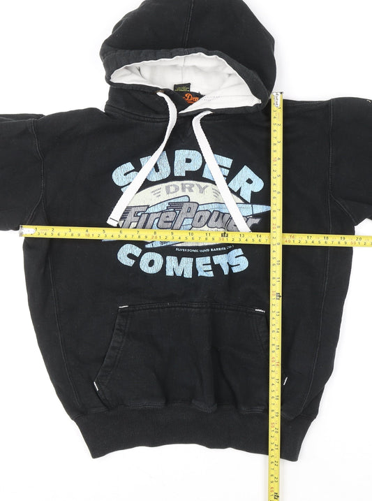 Superdry Boys Black Medium Pullover Hoodie Graphic Print Cotton Blend