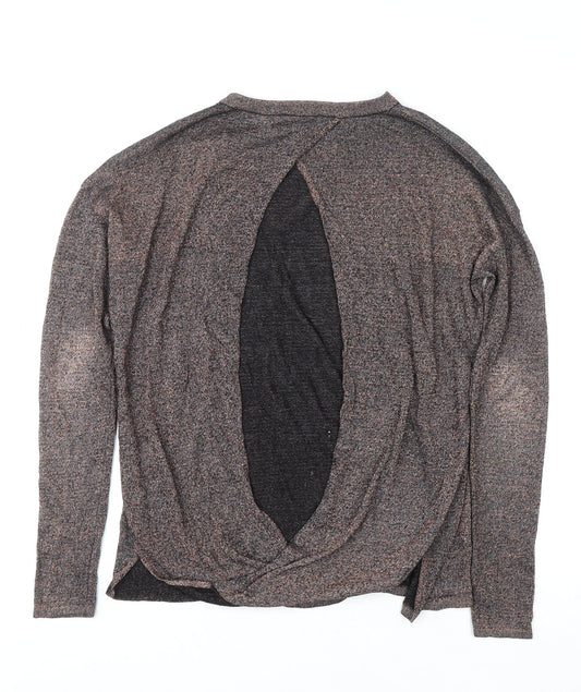 Warehouse Women Brown Knit Long Sleeve Wrap Back Blouse Size 8