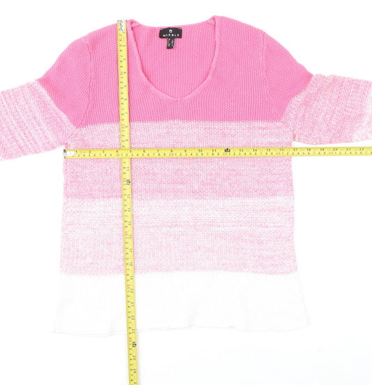 Marble Womens Pink White Striped V-Neck Knit Jumper Size 10