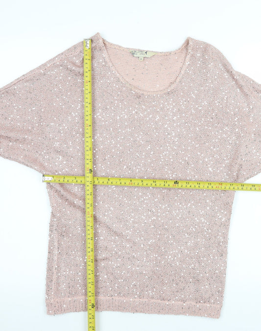 Spirit at M&Co Women Blush Sequin Knit Jumper Size 10