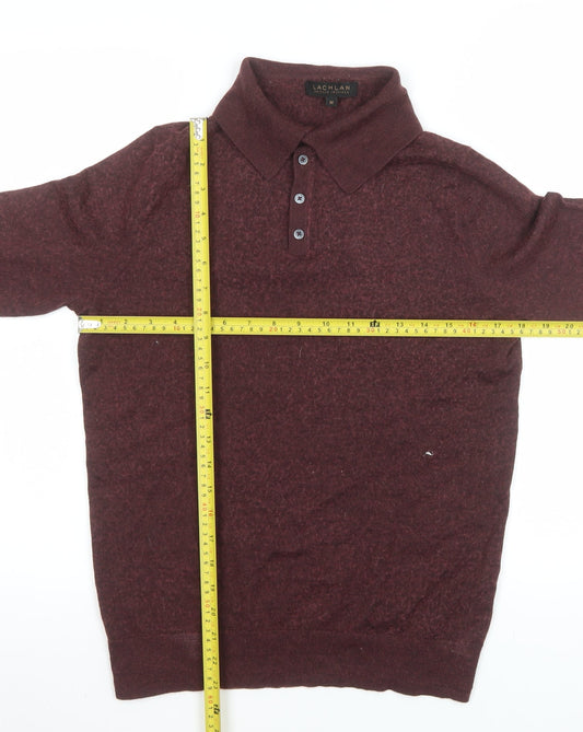 Lachlan Men’s Brown Wool Blend Collared Henley Jumper Medium
