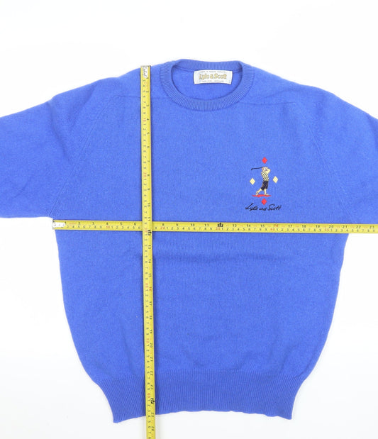Lyle & Scott Men's Blue Wool Crew Neck Golf Jumper Size L