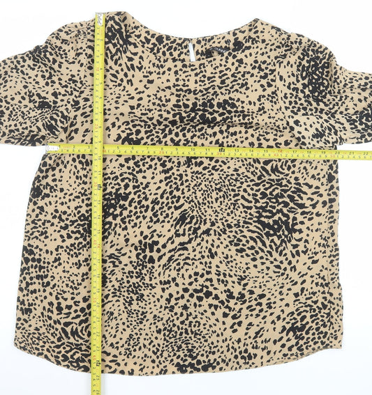 Dunnes Stores Women’s Beige Animal Print Ruffle Sleeve Blouse Size 14