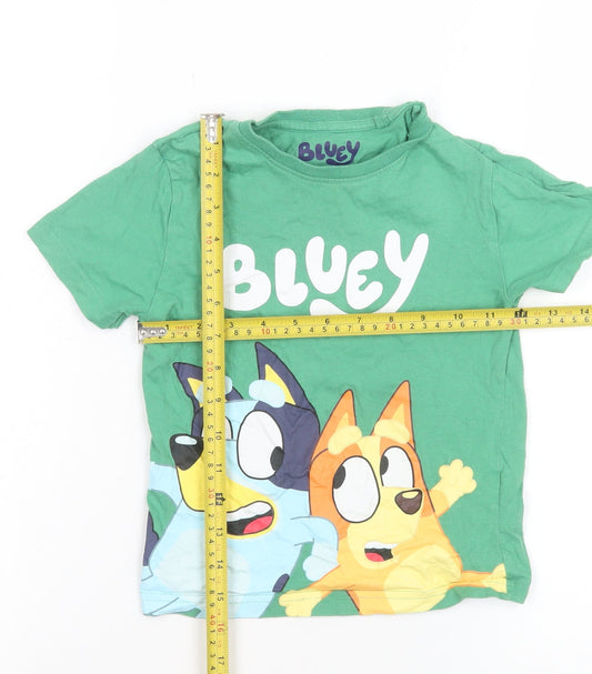 Bluey Boys Green 4-5 Years Graphic Cotton Short Sleeve T-Shirt