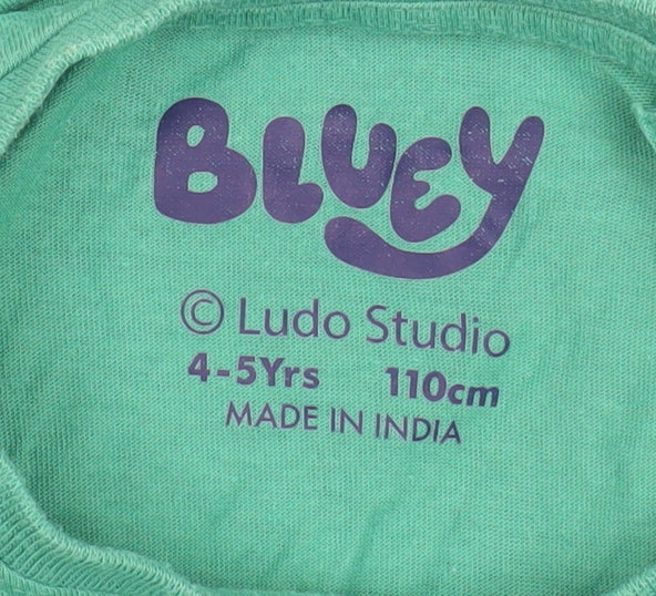Bluey Boys Green 4-5 Years Graphic Cotton Short Sleeve T-Shirt