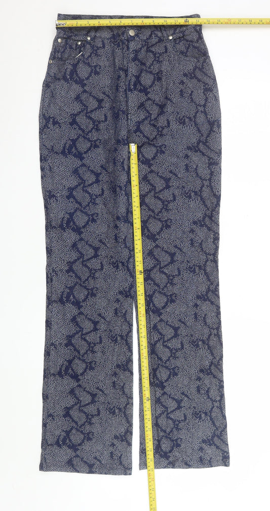 Aftershock Womens Blue Animal Print Straight Leg Trousers Size M