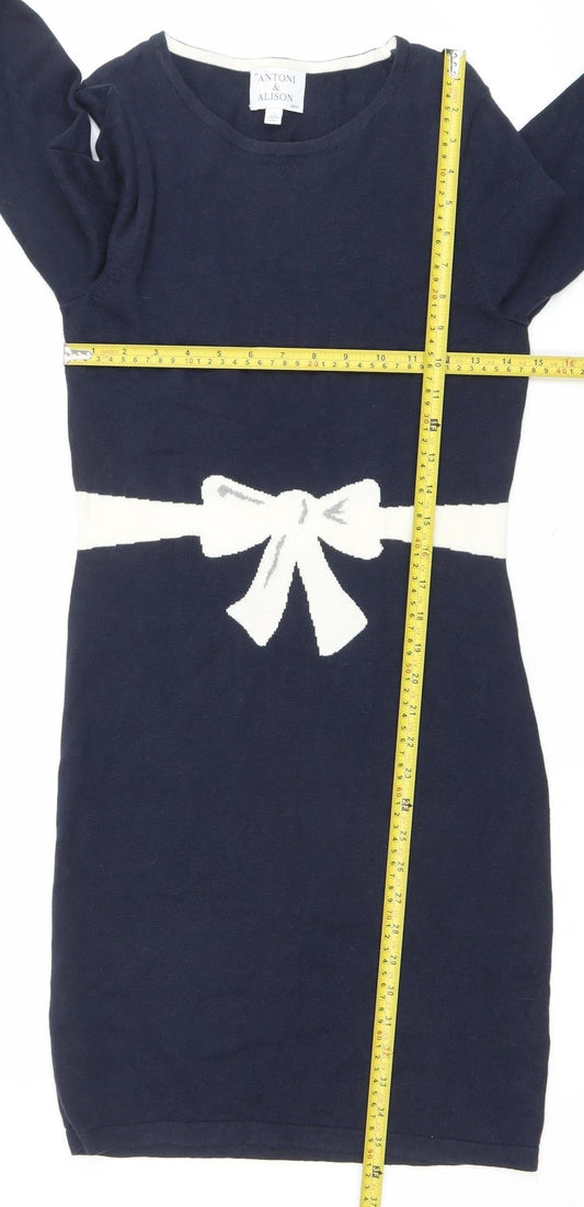 Antoni & Alison Women’s Navy Blue Knit Bodycon Bow Dress Size S
