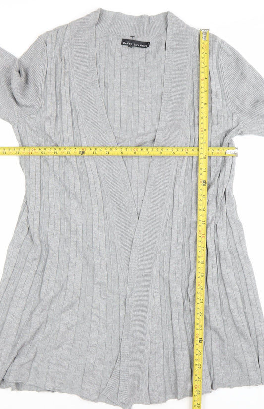 David Emanuel Women Grey Long Sleeve V-Neck Cardigan Size S