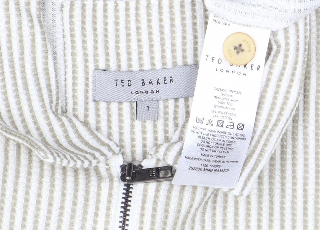 Ted Baker Men’s Beige Striped Cotton Polo Shirt L 1/4 Zip