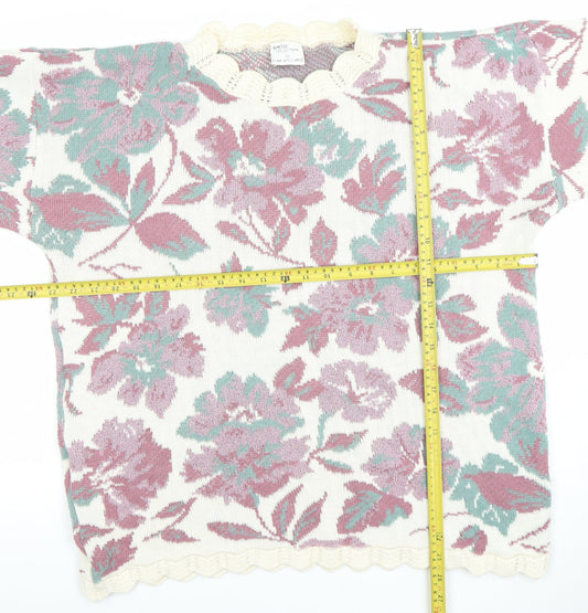 Gaelic Collection by Liam Williams Womens Floral Knit Jumper Cream Pink L