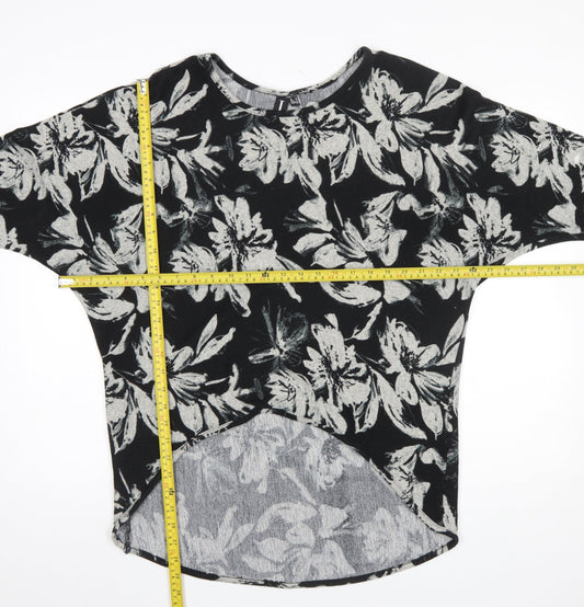Izabel London Women’s Black Floral Tunic Top Size 12 Relaxed Fit 3/4 Sleeve