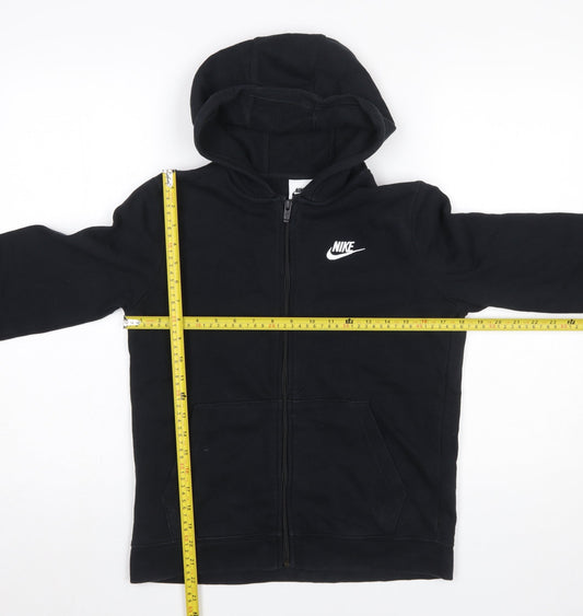 Nike Boys Black Full Zip Hoodie Size 158cm Fleece Cotton Blend