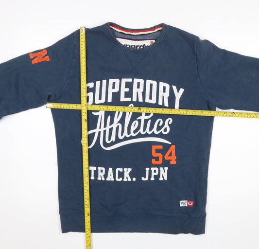 Superdry Men's Blue Pullover Sweatshirt M Athletic Logo Crew Neck
