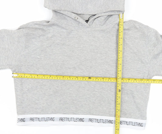 PrettyLittleThing Women’s Grey Cropped Hoodie Size M Pullover Logo Trim