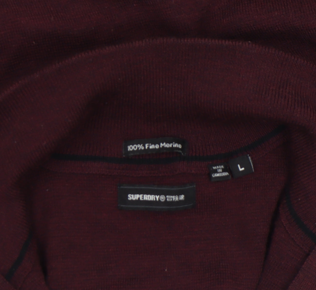 Superdry Men's Red Merino Wool 1/4 Zip Jumper Size L