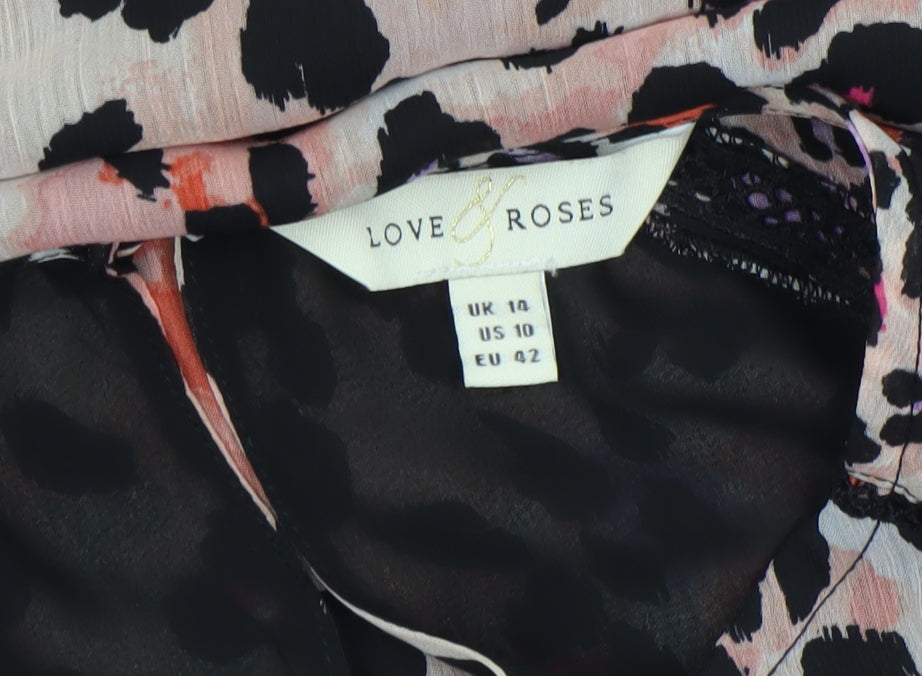 Love & Roses Women's Multicoloured Leopard Print Long Sleeve Chiffon Blouse Size 14