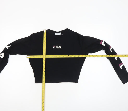 FILA Womens Black Cropped Long Sleeve Crew Neck T-Shirt Size 2XS