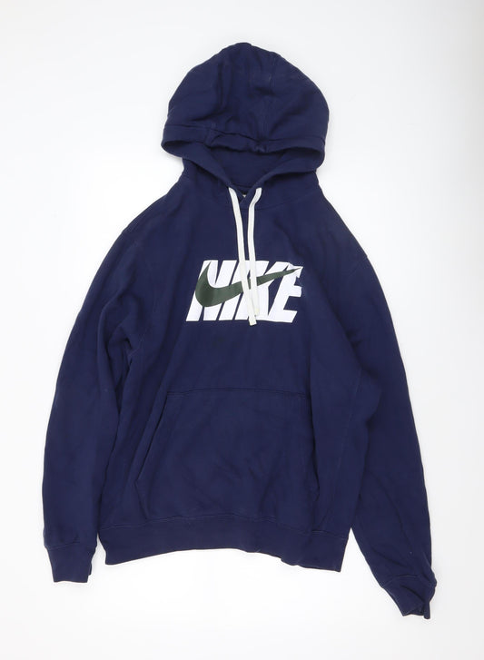 Nike Men's Blue Pullover Hoodie M Logo Fleece Sweatshirt