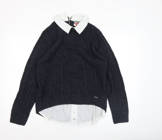 Lee Cooper Womens Blue Collared Knit Pullover Jumper Size 12