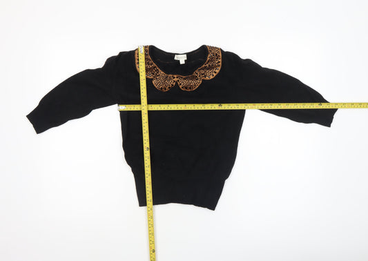Monsoon Womens Black Animal Print Collar Jumper Size S