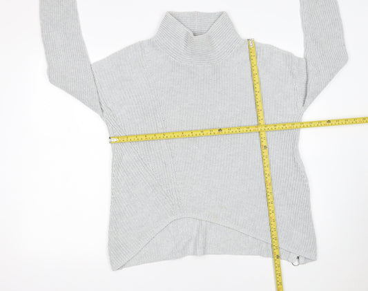 Oui Womens Grey Roll Neck Cotton Chunky Knit Jumper Size 12