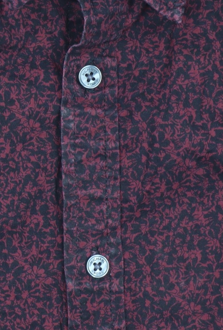 Michael Kors Men's Red Floral Slim Fit Long Sleeve Button-Up Shirt XL
