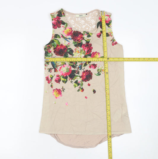 Oasis Women's Beige Floral Lace Back Sleeveless Blouse XS