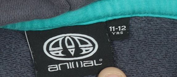 Brand and care label for Animal girls’ grey hoodie 11-12 years pullover fleece hooded sweatshirt