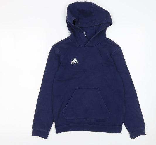 Adidas Boys Blue Pullover Hoodie 9-10 Years Regular Fit Fleece Sweatshirt