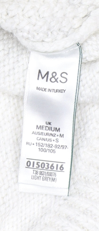 Marks and Spencer Womens Grey Cable Knit Mock Neck Jumper M
