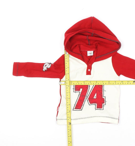Maia Unisex Baby Red & White Hooded Henley Jumper 6-9 Months Cotton Blend