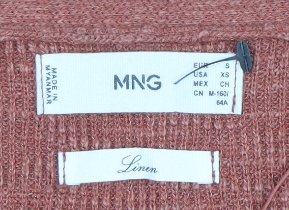 MNG Women's Brown Linen V-Neck 3/4 Sleeve Knit Cardigan Size S