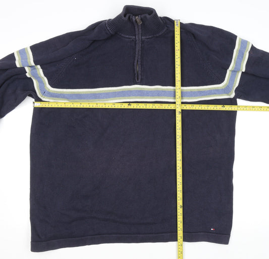 Tommy Hilfiger Men’s Blue 2XL Half Zip Cotton Jumper
