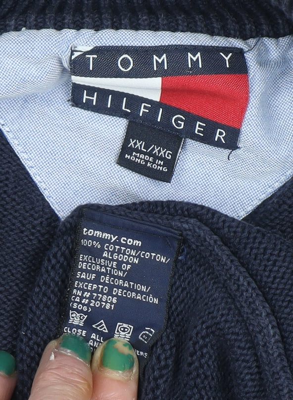 Tommy Hilfiger Men’s Blue 2XL Half Zip Cotton Jumper