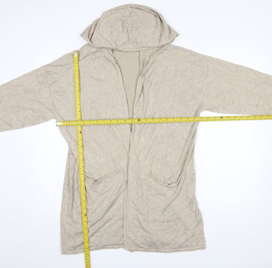 Masai Women Beige Hooded Long Sleeve Open Cardigan Size L