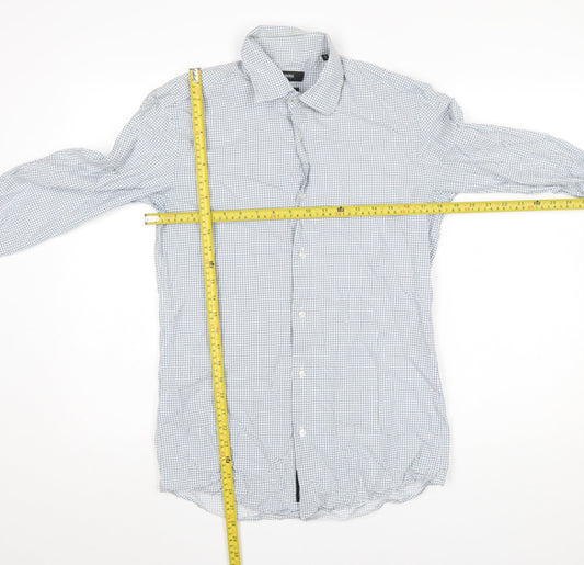Hugo Boss Men’s Blue Slim Fit Geometric Button-Up Long Sleeve Shirt Size 15