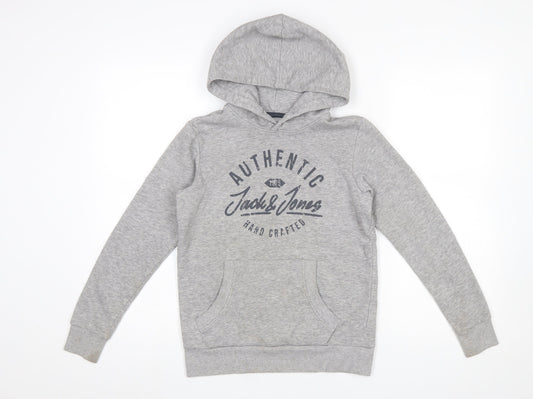 Jack & Jones Boys Grey Pullover Hoodie Size 152 Cotton Blend Long Sleeve